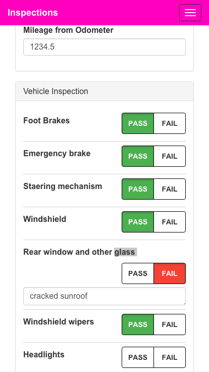 "Vehicle Inspectionsmobile site"